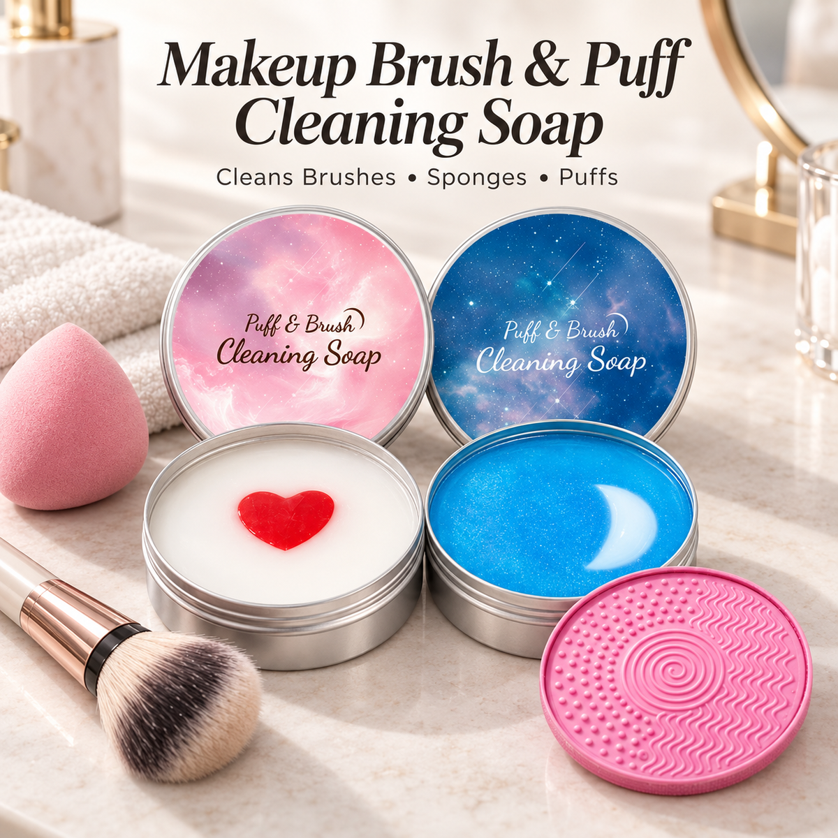 🫧 Makeup Brush Cleaning Soap with Silicone Scrub Pad