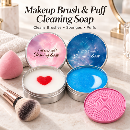 🫧 Makeup Brush Cleaning Soap with Silicone Scrub Pad