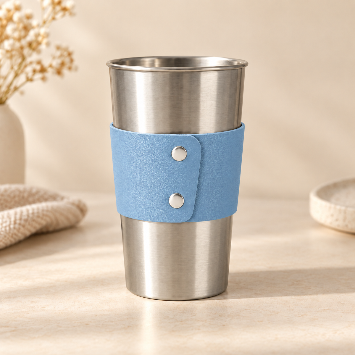 Leather Cup Sleeve – Minimalist PU Leather Drink Sleeve for Coffee Cups & Tumblers