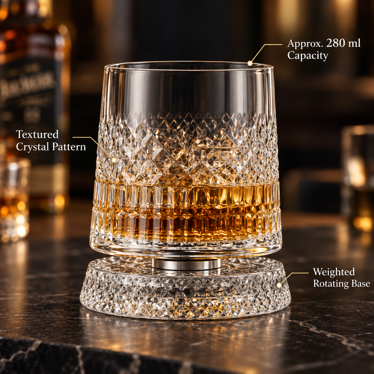 360° Rotating Crystal Whiskey Glass Set with Ice Sphere Mold