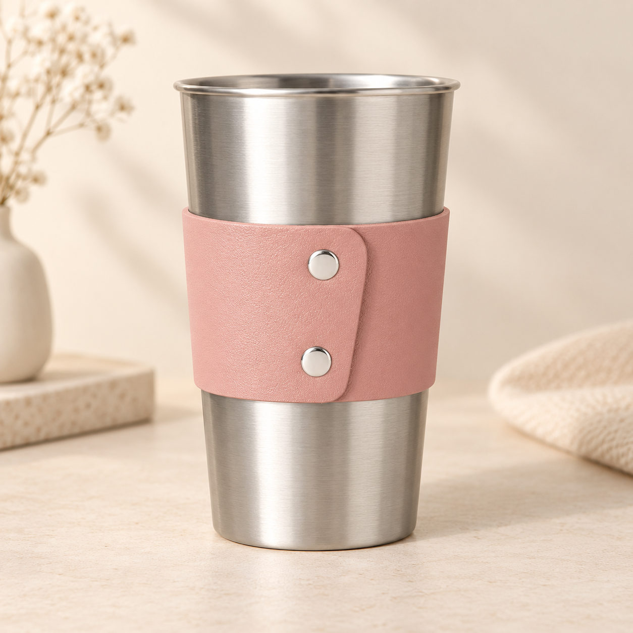 Leather Cup Sleeve – Minimalist PU Leather Drink Sleeve for Coffee Cups & Tumblers