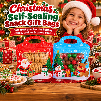🎄Festive Self-Seal Treat Bags – Santa & Snowman Print, Food-Safe & Perfect for Cookies, Chocolates & Little Gifts🎅⛄