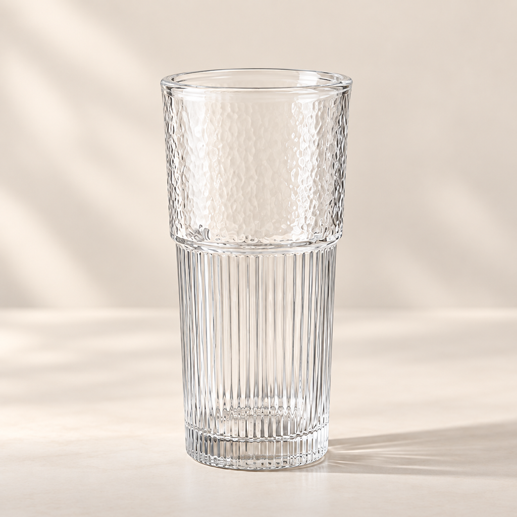 Vintage Embossed Glass Cup – Textured Drinking Glass for Coffee, Tea & Everyday Moments