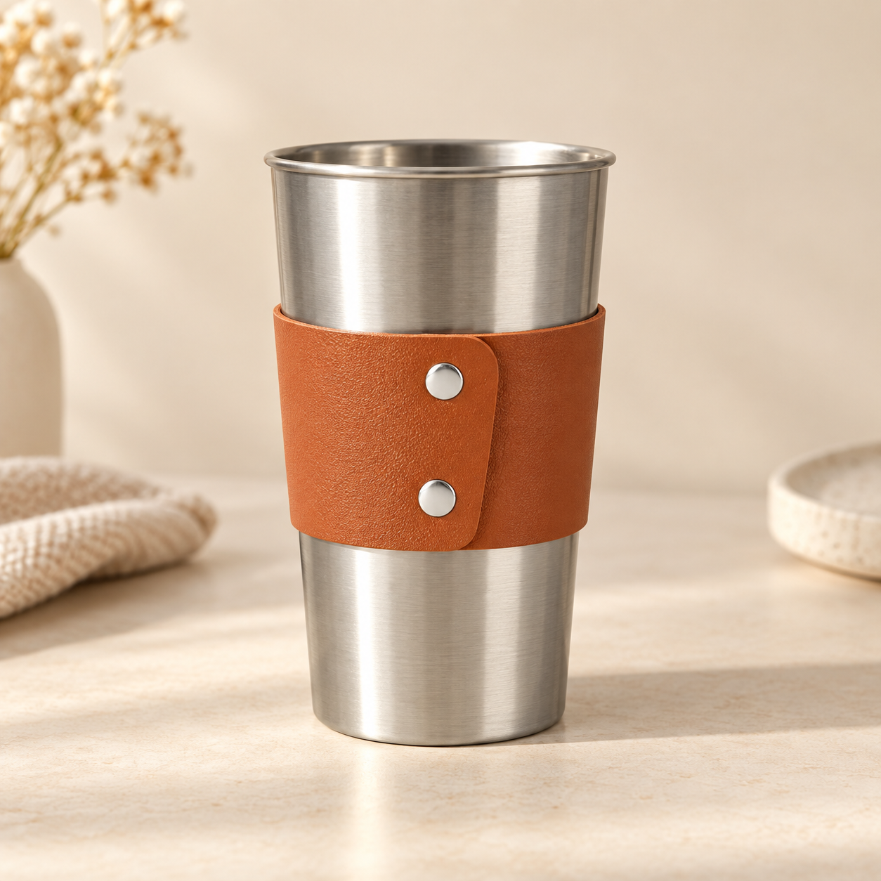 Leather Cup Sleeve – Minimalist PU Leather Drink Sleeve for Coffee Cups & Tumblers