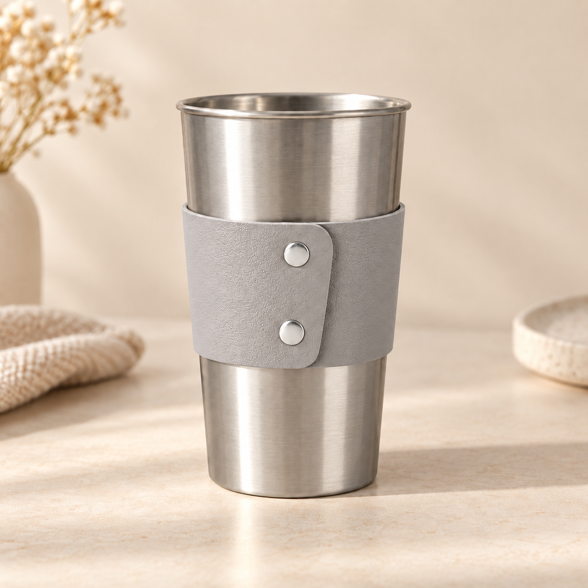 Leather Cup Sleeve – Minimalist PU Leather Drink Sleeve for Coffee Cups & Tumblers
