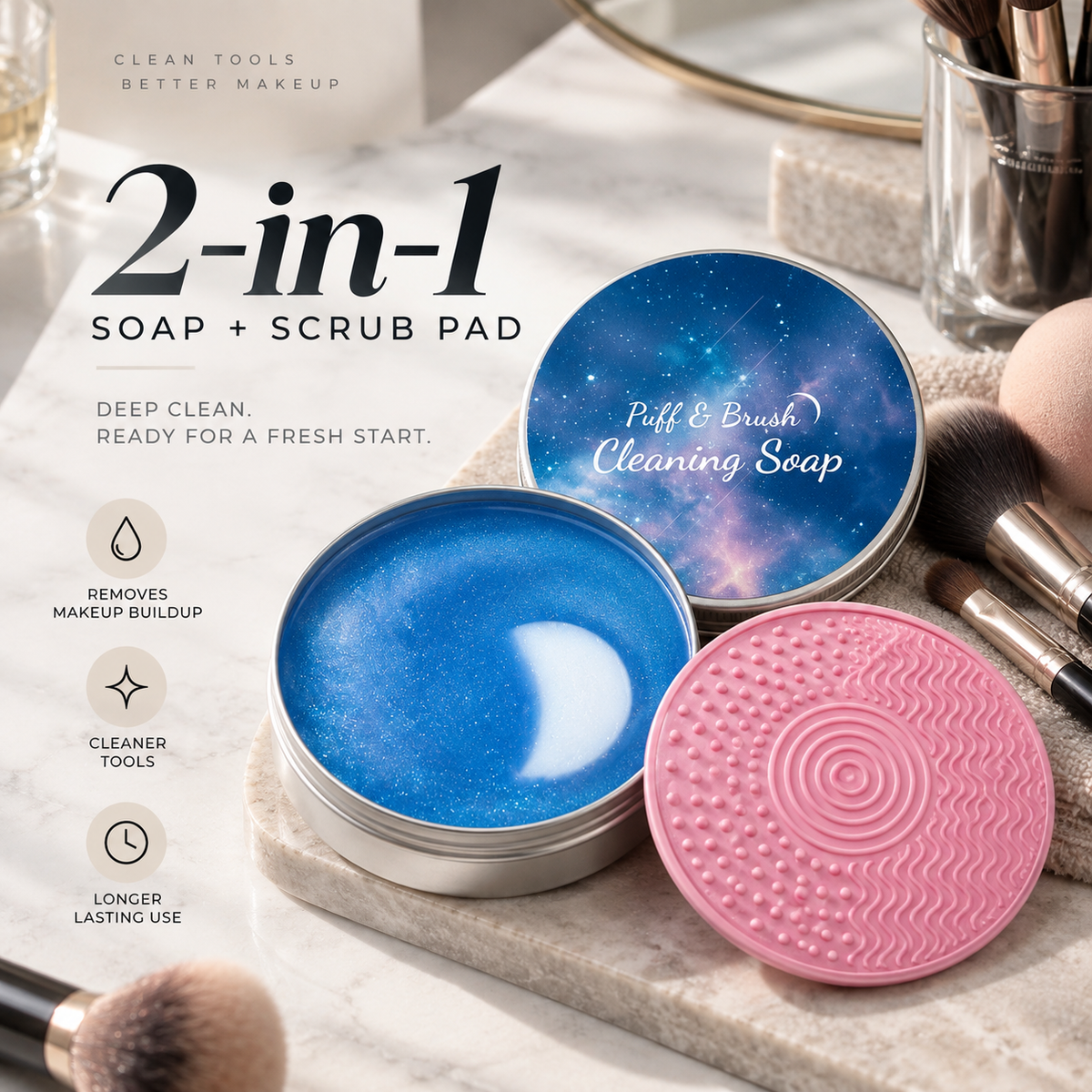🫧 Makeup Brush Cleaning Soap with Silicone Scrub Pad