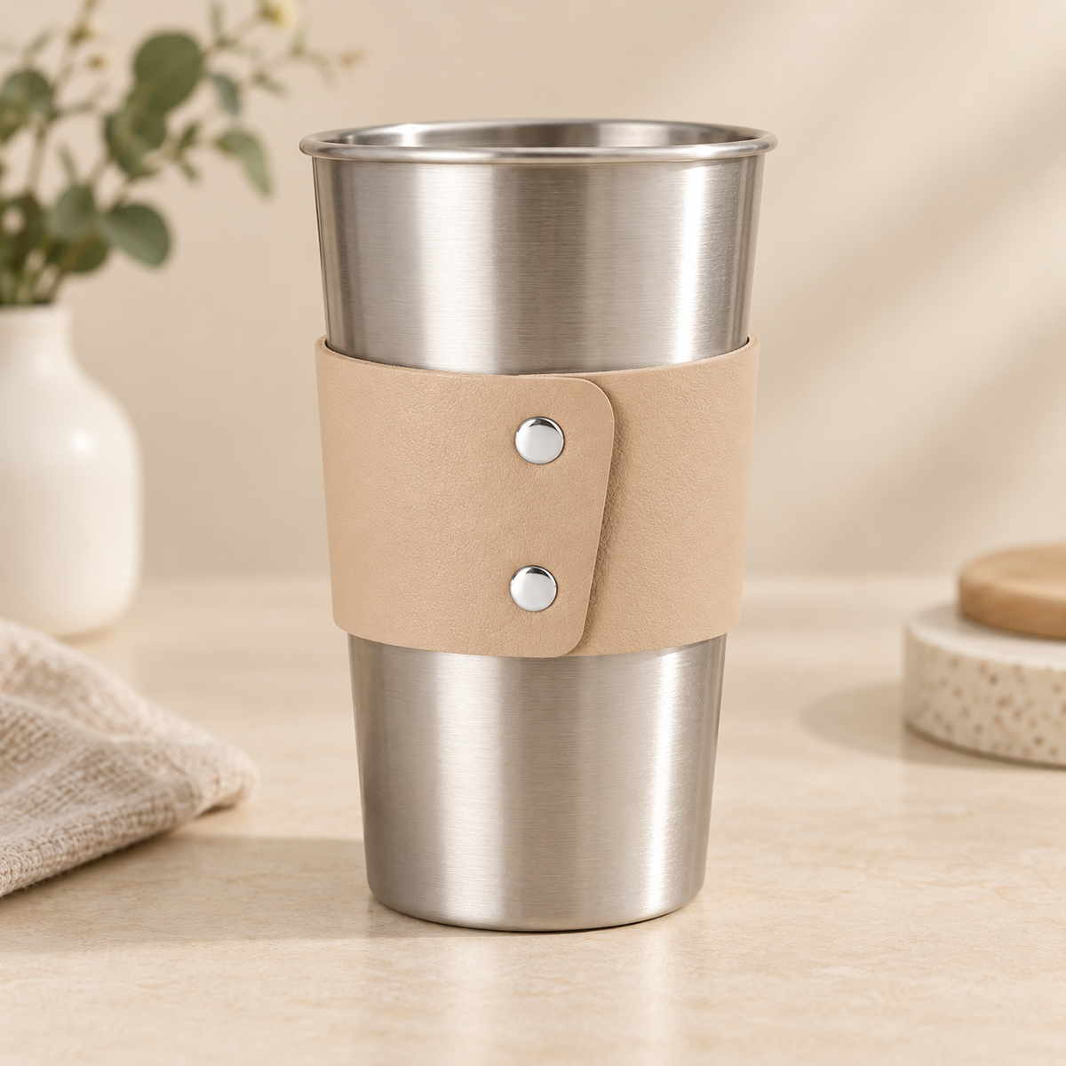 Leather Cup Sleeve – Minimalist PU Leather Drink Sleeve for Coffee Cups & Tumblers