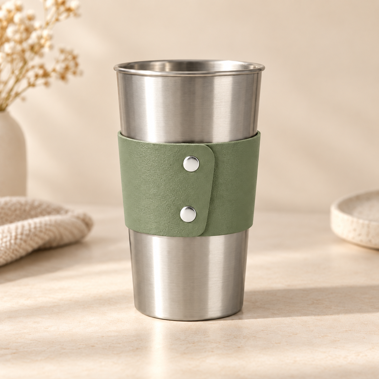 Leather Cup Sleeve – Minimalist PU Leather Drink Sleeve for Coffee Cups & Tumblers