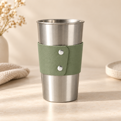 Leather Cup Sleeve – Minimalist PU Leather Drink Sleeve for Coffee Cups & Tumblers