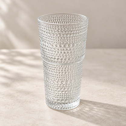 Vintage Embossed Glass Cup – Textured Drinking Glass for Coffee, Tea & Everyday Moments